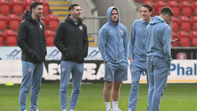 Barnsley players on the pitch before kick-off at Rotherham