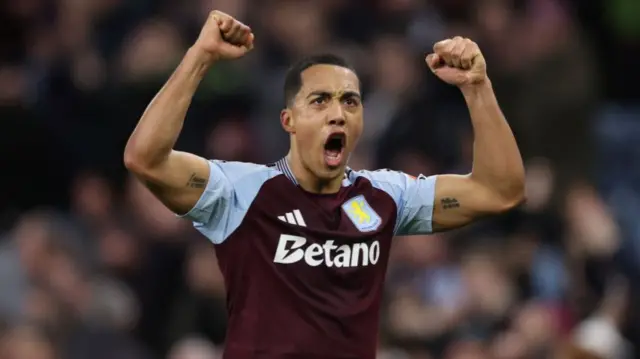 Youri Tielemans of Aston Villa celebrates