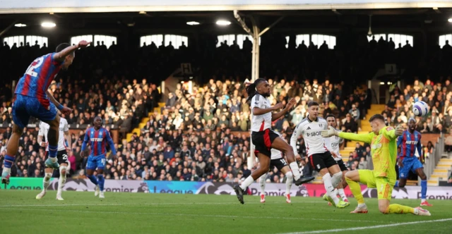 Crystal Palace's Daniel Munoz scores their second goal past Fulham's Bernd Leno