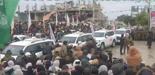 Convoy of red cross cars in Gaza