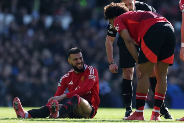 Manchester United's Noussair Mazraoui reacts