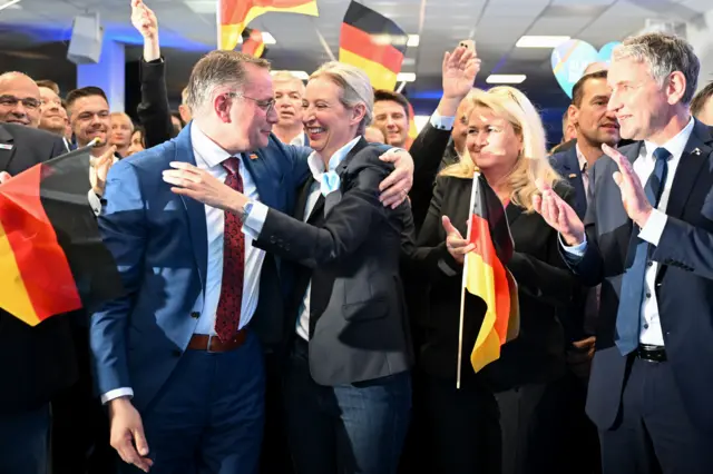 AfD leaders and supporters celebrate
