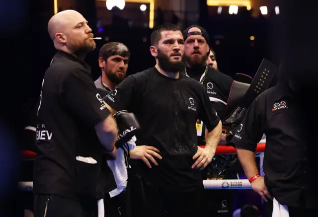 Artur Beterbiev looks on exhausted