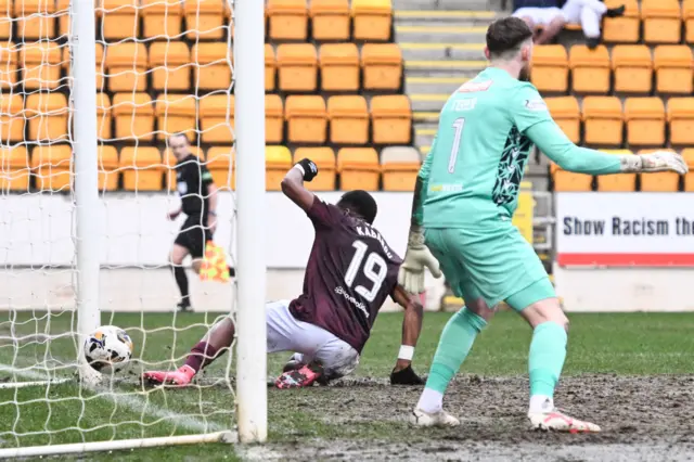 Elton Kabangu slides in to give Hearts the lead