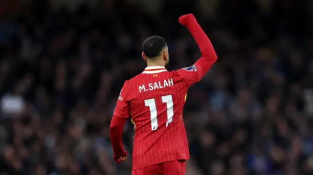 Mohamed Salah celebrates after scoring for Liverpool