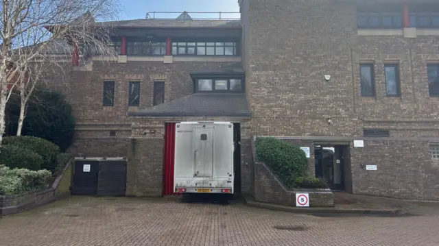 A prison van outside Chester Magistrates' Court