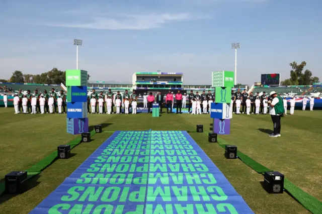 New Zealand and Bangladesh line up for the national anthems