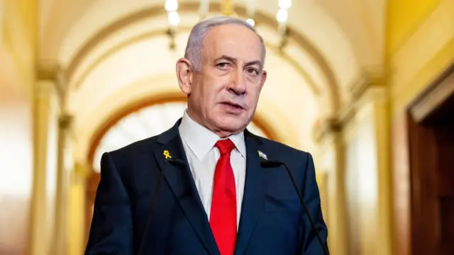 Israeli Prime Minister Benjamin Netanyahu delivers remarks during a press conference
