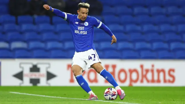 Callum Robinson of Cardiff City has a shot