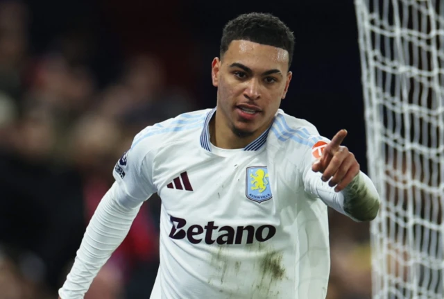 Aston Villa's Morgan Rogers celebrates scoring their first goal