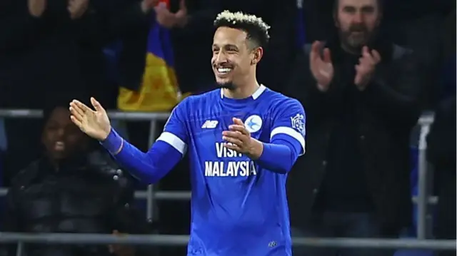 Cardiff's Callum Robinson celebrating his goal against Hull City