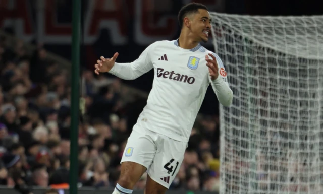 Aston Villa's Jacob Ramsey reacts after scoring a goal that was later disallowed