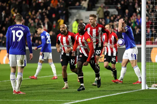 Yoane Wissa of Brentford celebrates scoring