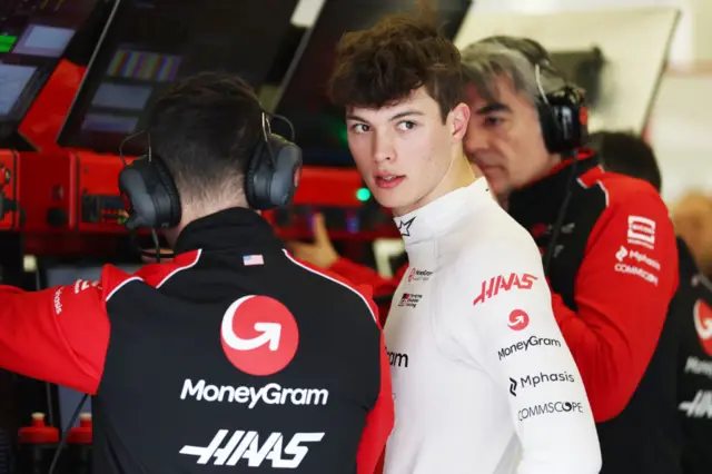 Oliver Bearman in the Haas garage