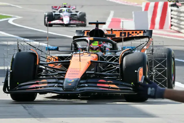 Oscar Piastri takes the McLaren out with an aero rake in Bahrain