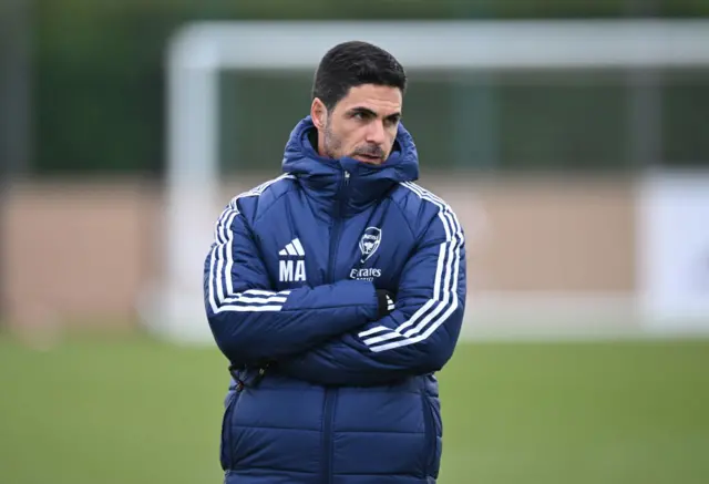 Mikel Arteta looks on during a training session