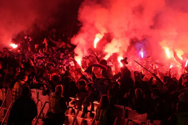 Real Sociedad outside San Sebastián with flares