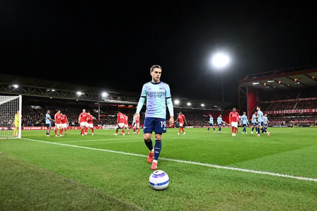 Leandro Trossard of Arsenal prepares to take a corner kick