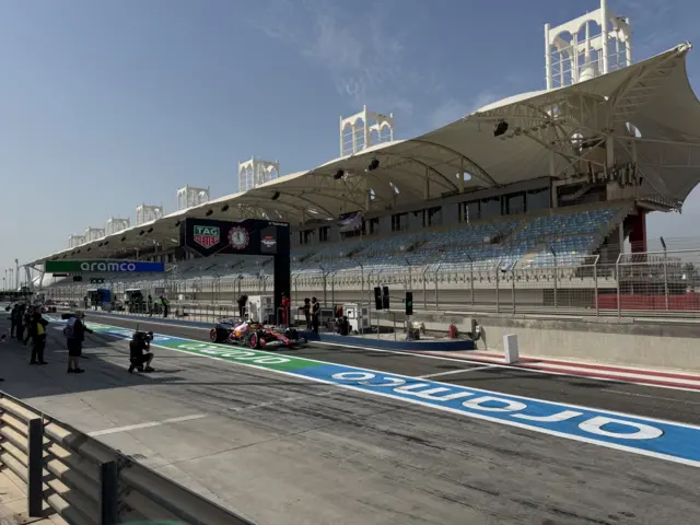 Lewis Hamilton comes out the pit lane in Bahrain