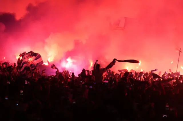 Real Sociedad outside San Sebastián with flares