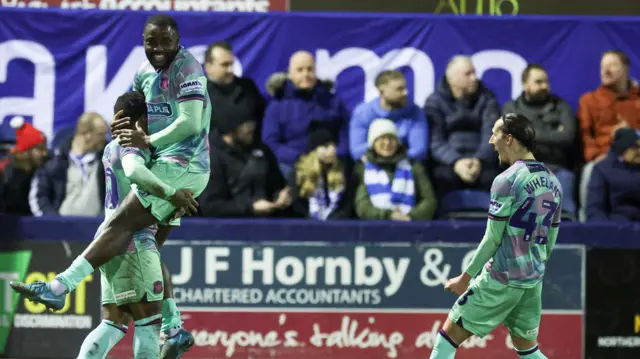 Carlisle celebrate Matthew Dennis' goal against Barrow