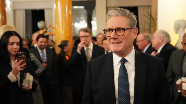 British Prime Minister Keir Starmer attends a welcome reception at the UK ambassador's residence