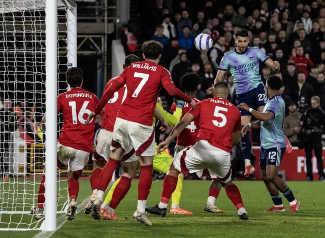 Mikel Merino heads at goal