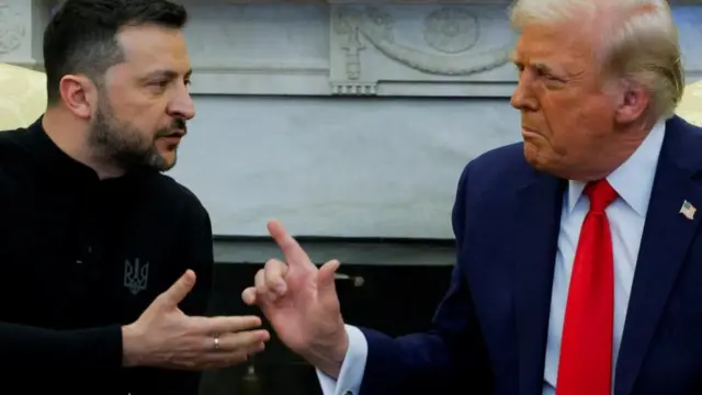 Zelensky and Trump in the middle of their tense conversation at the White House, Trump's index finger is raised