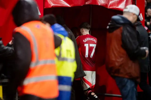 Alejandro Garnacho walking down the tunnel