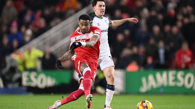 Middlesbrough's Delano Burgzorg scores the opener against Sunderland