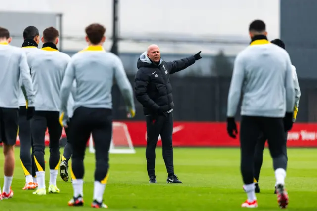 Arne Slot leads Liverpool training