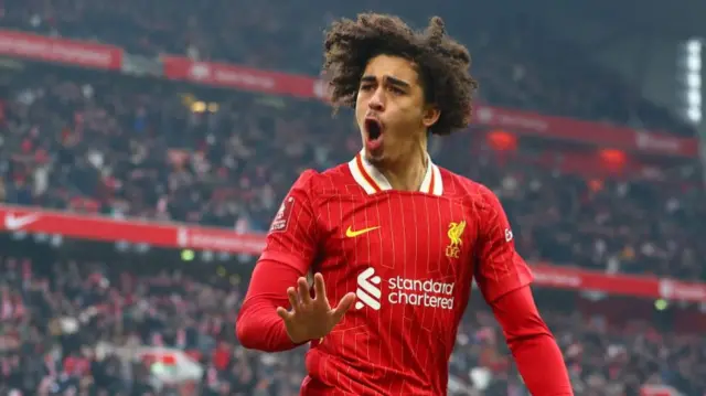 Jayden Danns scores for Liverpool against Accrington Stanley at Anfield in the FA Cup last month