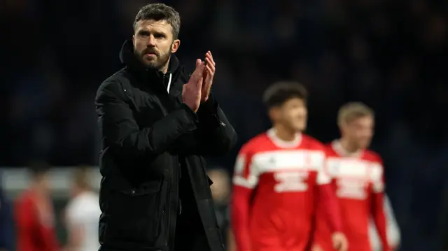 Middlesbrough boss Michael Carrick claps the fans after the 2-1 defeat at Preston