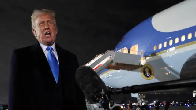 Donald Trump speaking to reporters outside Air Force One overnight