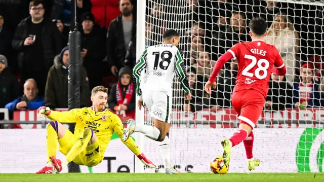 Sunderland's Wilson Isidor dribbles around Middlesbrough goalkeeper Mark Travers to score