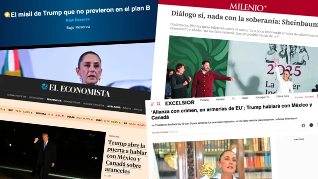 Composite image of Mexican news websites showing headlines about tariffs