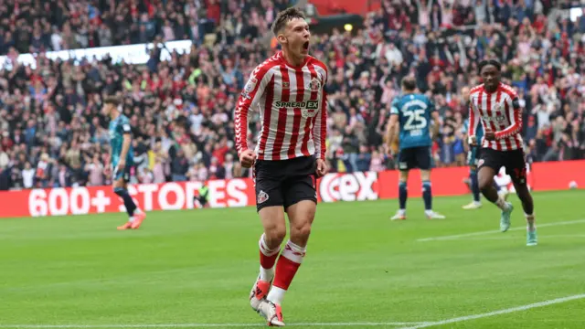 Sunderland's Chris Rigg celebrates scoring in the 1-0 win against Middlesbrough in September 2024