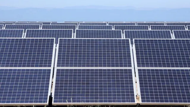 Solar panels, powering a US Navy research facility on the island of Santa Cruz, one of the Channel Islands in the Channel Islands National Park