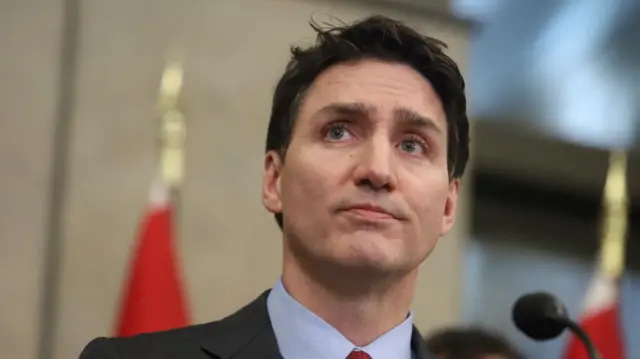 Justin Trudeau is pictured at a press conference.