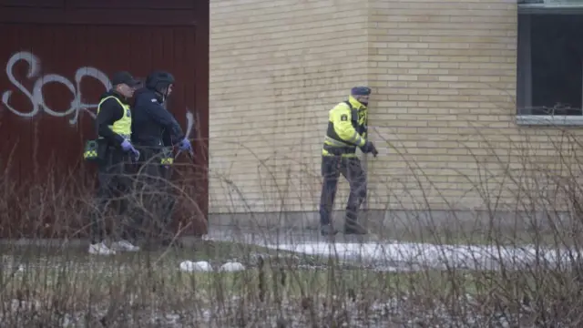 Police forces are deployed at Risbergska School in Orebro, Sweden