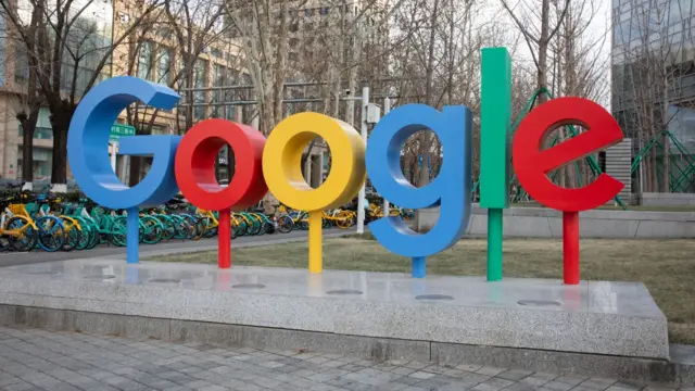 A sign for Google is displayed near the company's office in Beijing