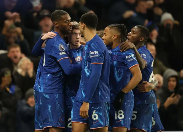 Chelsea celebrate after scroing against West Ham