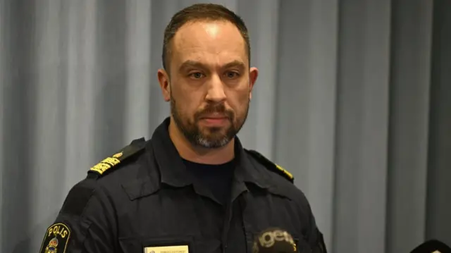 Roberto Eid Forest, head of the local police district, gives a press conference after a shooting at Risbergska School in Orebro