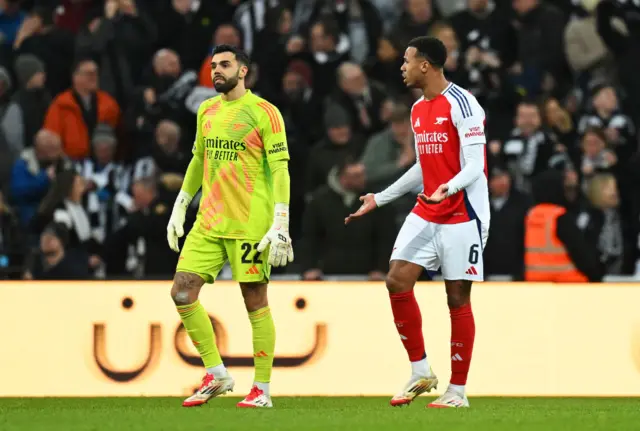 Raya and Gabriel debrief after conceding a hapless goal