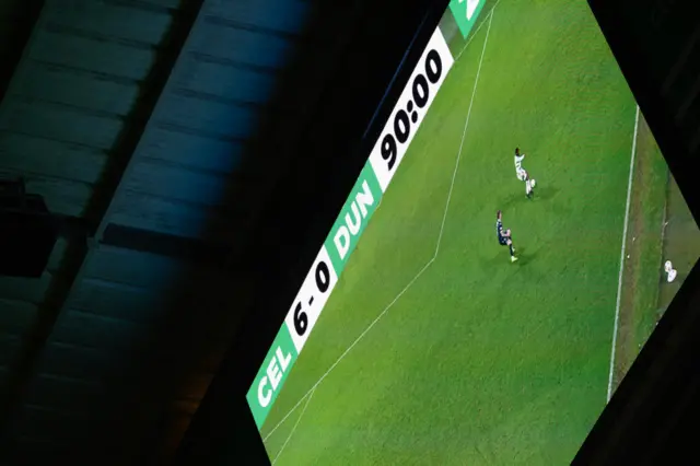 The scoreboard shows Celtic 6-0 ahead against Dundee