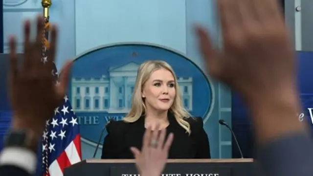 White House Press Secretary Karoline Leavitt holds the daily press briefing at the White House in Washington, DC