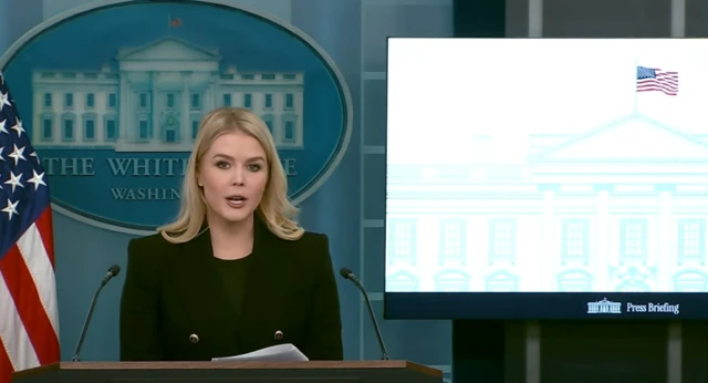 Karoline Leavitt speaking at the White House
