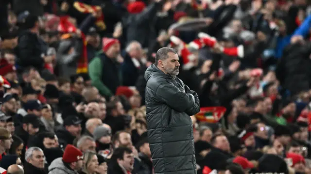 Tottenham Hotspur manager Ange Postecoglou looks on