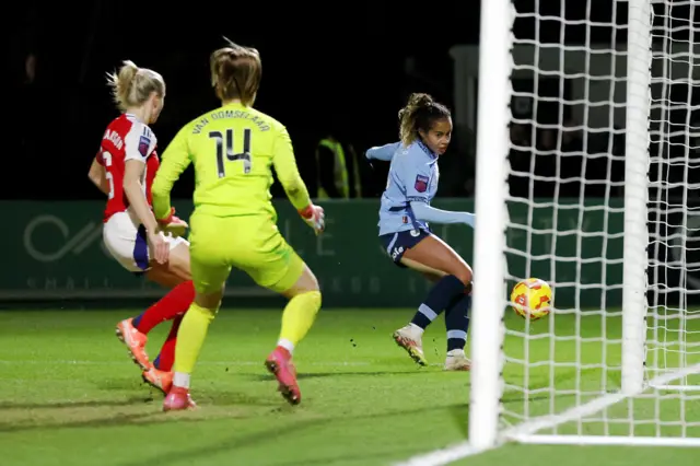 Mary Fowler of Manchester City scores her team's second goal before being disallowed