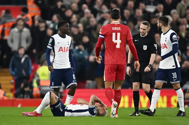 Tottenham Hotspur's Richarlison after sustaining an injury